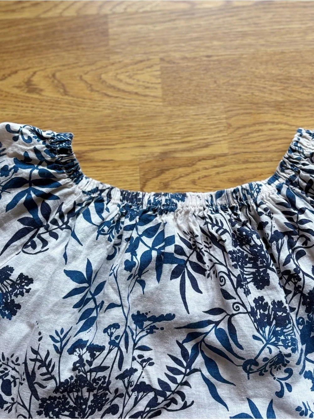 Valentina Naldi Blue White Floral Off-Shoulder Shift Dress Ties Linen Coastal L